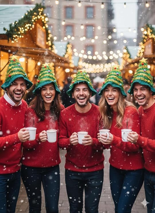 Labreeze Adult Christmas Tree Hats with Star – Green Festive Novelty Headwear, 5-Pack