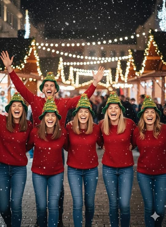 Labreeze Christmas Tree Hats for Adults with Star Topper – Festive Novelty Party Hats, 6-Pack