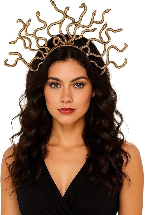 Labreeze Set of 3 Gold Greek Gorgon Snake Headbands – 40x28 cm Medusa-Inspired Costume Accessories for Halloween, Cosplay & Mythology-Themed Events
