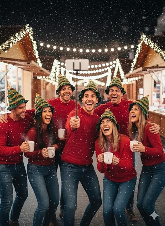 Labreeze Christmas Tree Novelty Hat – Green and Gold Striped with Star Topper, Pack of 7, Adult Size