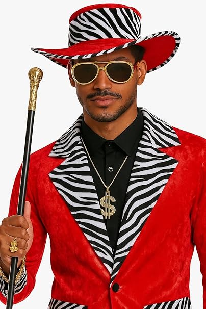 labreeze Pimp Fancy Dress Accessory Set – 3-Piece Cane with Top, Dollar Sign Necklace (11cm), Bling Bracelet (31cm) & Retro Sunglasses – Costume Kit for Parties, Halloween & Themed Events