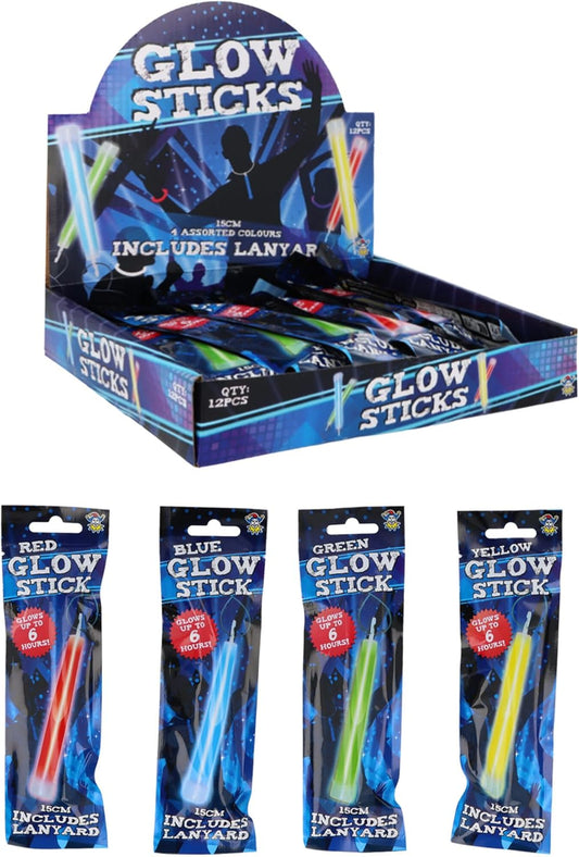 Pack of 108 Glow Sticks 15cm with Lanyards – Assorted Neon Colours – Party Supplies, Festival Lights, Camping & Birthday Bag Fillers for Kids & Adults