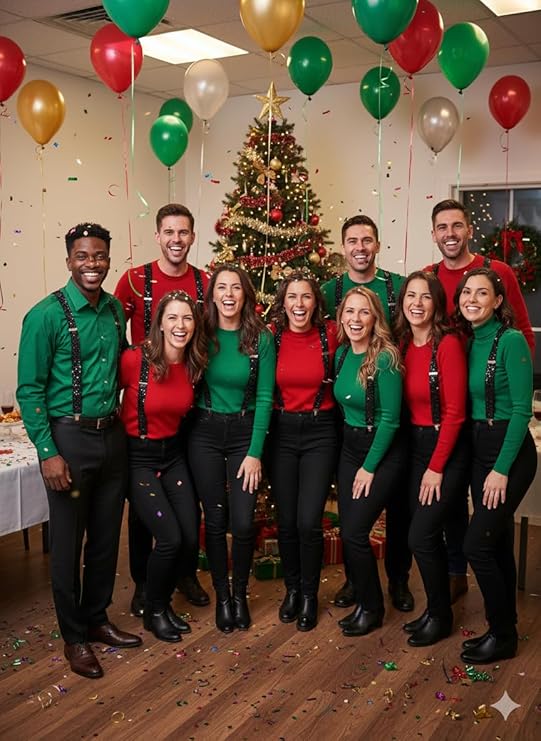 labreeze Pack of 10 Black Sequin Braces – Sparkly Adjustable Suspenders for Christmas