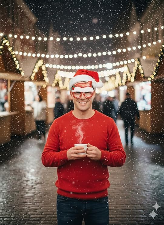 Labreeze Santa Hat with Novelty Glasses – Red & White Christmas Accessory with Holly Accent for Adults