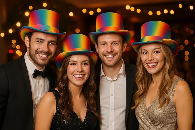 labreeze Adult Rainbow Top Hat – Set of 4 – Vibrant Fancy Dress Accessory for Pride, Festivals & Parties
