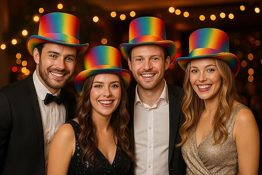 labreeze Adult Rainbow Top Hat – Set of 4 – Vibrant Fancy Dress Accessory for Pride, Festivals & Parties