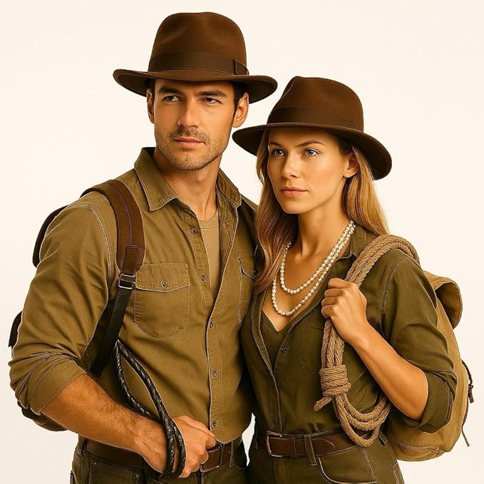 Labreeze Set of 5 Brown Explorer Hats for Adults – Classic Adventure Costume Hat for Safari, Jungle, Indiana Jones Themed Fancy Dress, Halloween, and Cosplay