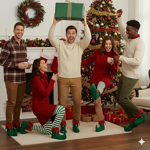 labreeze Pack of 5 Adult Deluxe Elf Boots – Green & Red Plush Christmas Elf Shoes