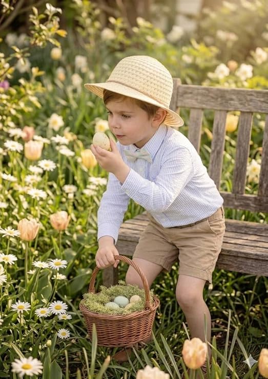 labreeze Children's Easter Bonnet – Yellow Woven Straw Style Fancy Dress Hat for Kids - Labreeze Ltd