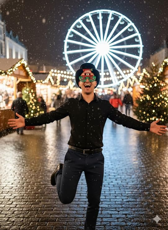 Labreeze Black Velour Top Hat with Merry Christmas Novelty Glasses – Adult Festive Holiday Costume Accessory Set