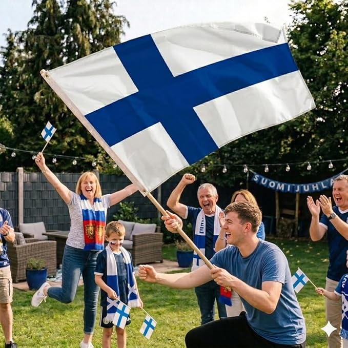 Finland Flag 5ft x 3ft – Finnish Polyester Nordic Cross Flag with Metal Eyelets & Double Stitched Seams - Labreeze Ltd