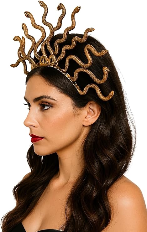 labreeze 3-Pack Gold Medusa Snake Headbands for Women – Greek Gorgon Mythology Fancy Dress Accessories – Adult Costume Set for Halloween, Cosplay & Themed Parties