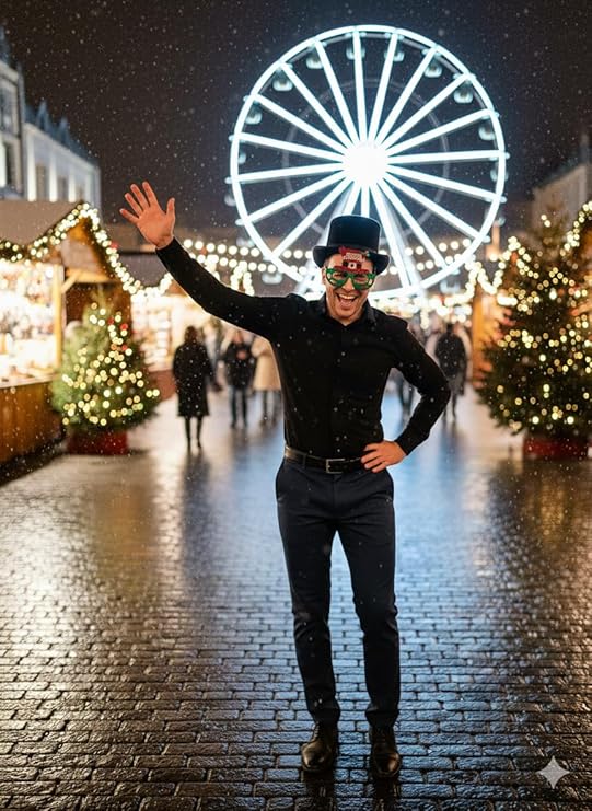 Labreeze Black Velour Top Hat with Merry Christmas Novelty Glasses – Adult Festive Holiday Costume Accessory Set