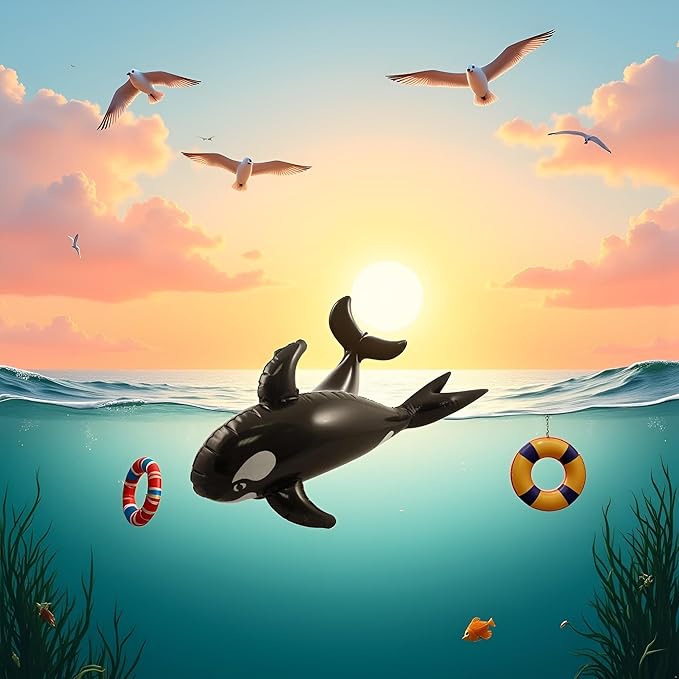Inflatable Whale Toy (85cm) – Blow-Up Party Prop for Kids, Paddling Pools, Beach Fun, Under the Sea Birthday Decorations, Photo Booth Accessory & Summer Outdoor Play
