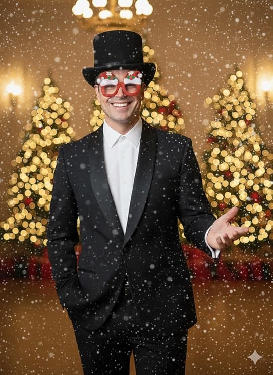 Labreeze Black Velour Top Hat & Novelty Santa Glasses Set – Adult Victorian Dickens Style Festive Accessory