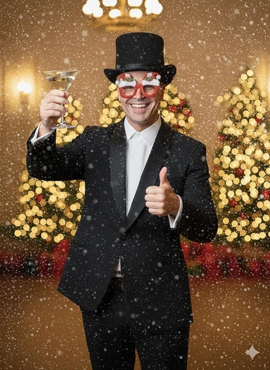 Labreeze Black Velour Top Hat & Novelty Santa Glasses Set – Adult Victorian Dickens Style Festive Accessory