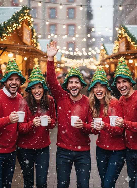 Labreeze Adult Christmas Tree Hats with Star – Green Festive Novelty Headwear, 5-Pack