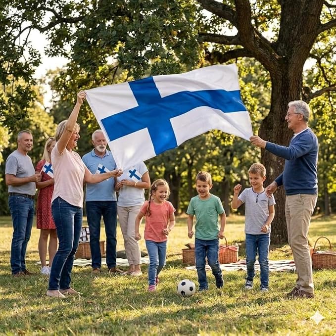 Finland Flag 5ft x 3ft – Finnish Polyester Nordic Cross Flag with Metal Eyelets & Double Stitched Seams - Labreeze Ltd