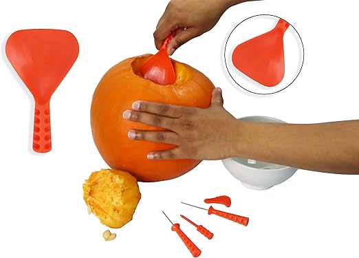 5-Piece Pumpkin Carving Tool Set Including Scoop, Safety Saw, Poker and Engraver – Halloween Jack O’ Lantern Accessories Kit for Kids