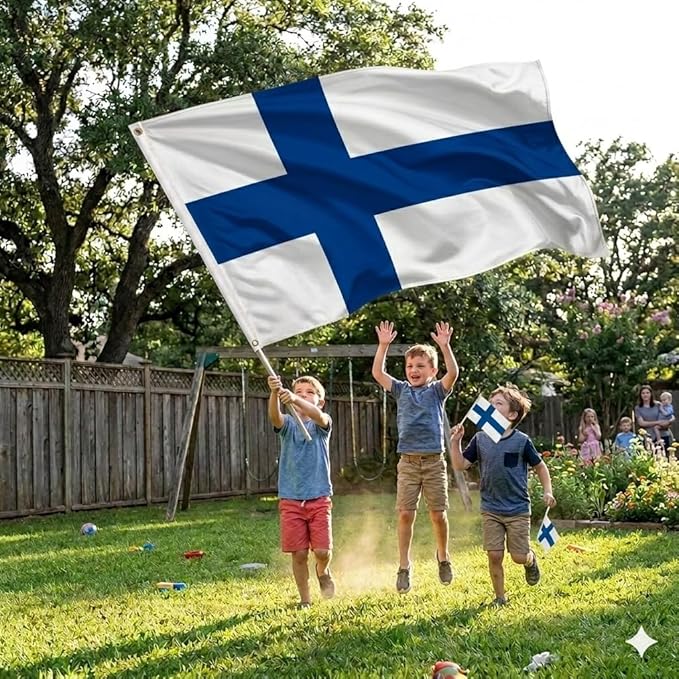 Finland Flag 5ft x 3ft – Finnish Polyester Nordic Cross Flag with Metal Eyelets & Double Stitched Seams - Labreeze Ltd