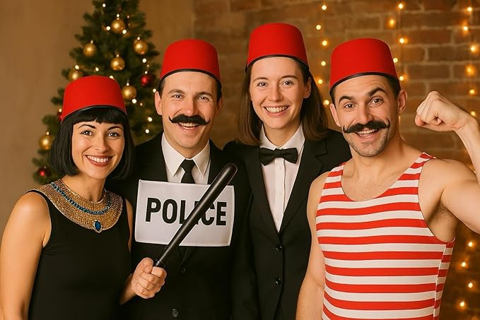 Labreeze Set of 4 Red Fez Hats for Adults – Classic Ottoman, Moroccan, Turkish Costume Hat – Traditional Fancy Dress Accessory for Parties, Cultural Events, Theatre, and Cosplay