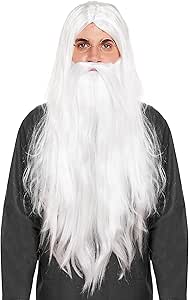 – Straight White Fancy Dress Costume Accessories for Halloween, Party, Cosplay, Elderly Wizard Outfit for Men and Women