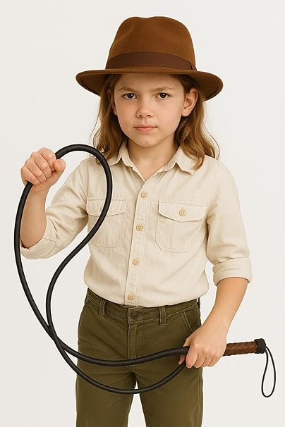 labreeze Kids Safari Explorer Brown Felt Hat and Whip Set, Adventure Costume Accessories, World Book Day
