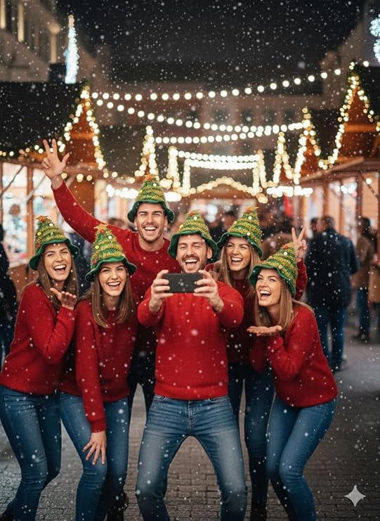 Labreeze Christmas Tree Hats for Adults with Star Topper – Festive Novelty Party Hats, 6-Pack
