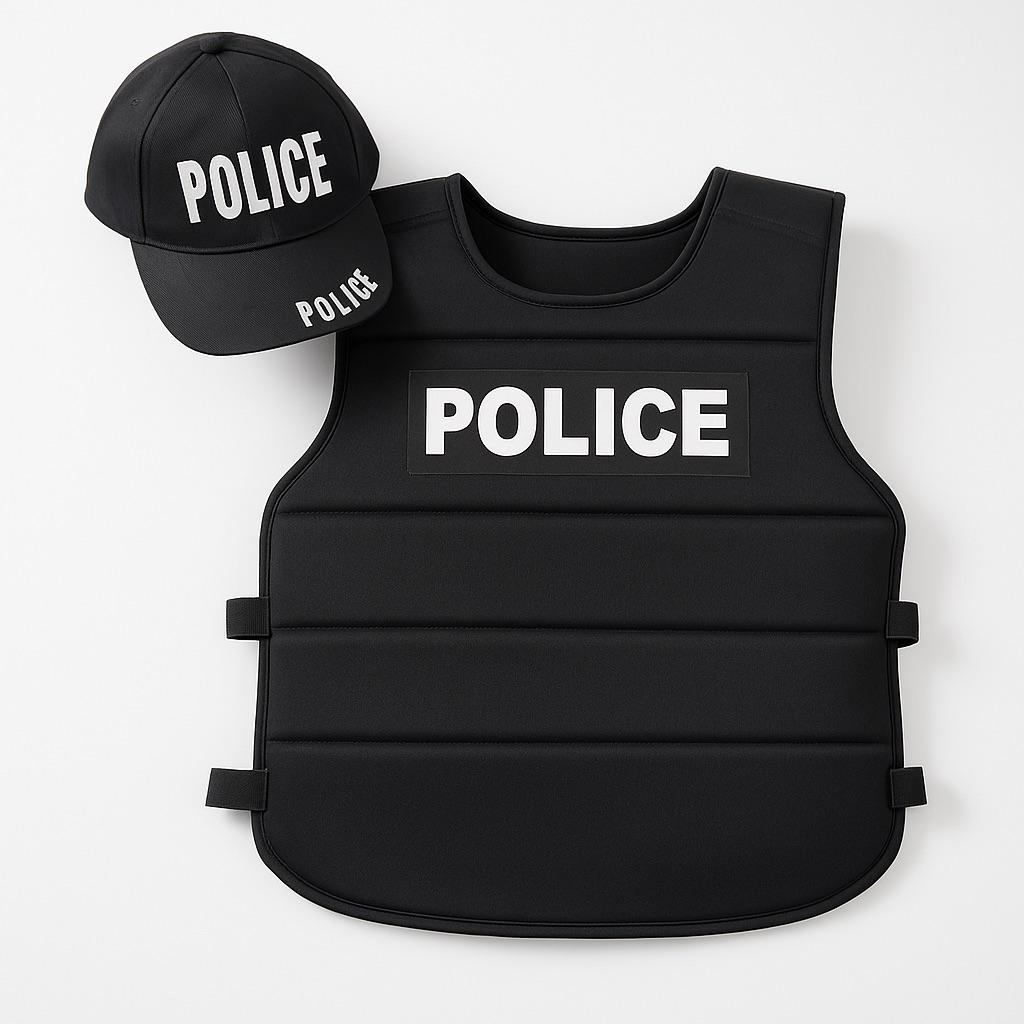 labreeze 4 x Adult Police Costume Sets – Black Police Vests & Matching Baseball Hats for Fancy Dress, Stag Nights, Halloween, Group Costumes & Themed Parties – Law Enforcement Outfit Set - Labreeze Ltd
