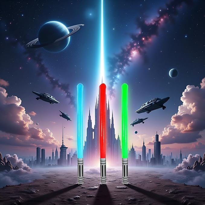 Inflatable Light Stick (90cm) – 3 Assorted Colours (Red, Blue, Green) – Space-Themed Fancy Dress Accessory, Kids Party Prop, Galaxy Defender Toy, Cosplay & Festival Fun