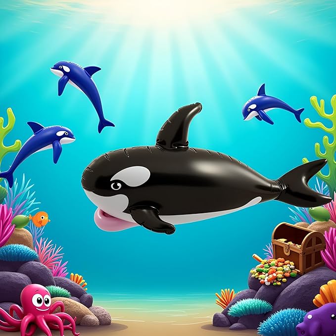Inflatable Whale Toy (85cm) – Blow-Up Party Prop for Kids, Paddling Pools, Beach Fun, Under the Sea Birthday Decorations, Photo Booth Accessory & Summer Outdoor Play