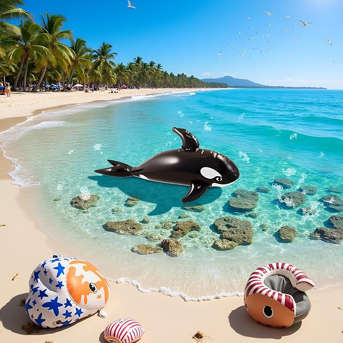 Inflatable Whale Toy (85cm) – Blow-Up Party Prop for Kids, Paddling Pools, Beach Fun, Under the Sea Birthday Decorations, Photo Booth Accessory & Summer Outdoor Play