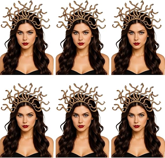 Labreeze Set of 6 Gold Greek Gorgon Snake Headbands – 40x28 cm Medusa-Inspired Fancy Dress Costume Accessories for Mythology, Halloween & Cosplay