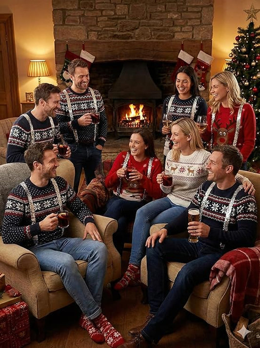 Labreeze Pack of 8 Silver Sequin Braces – Adjustable Adult Glitter Suspenders for Christmas Parties