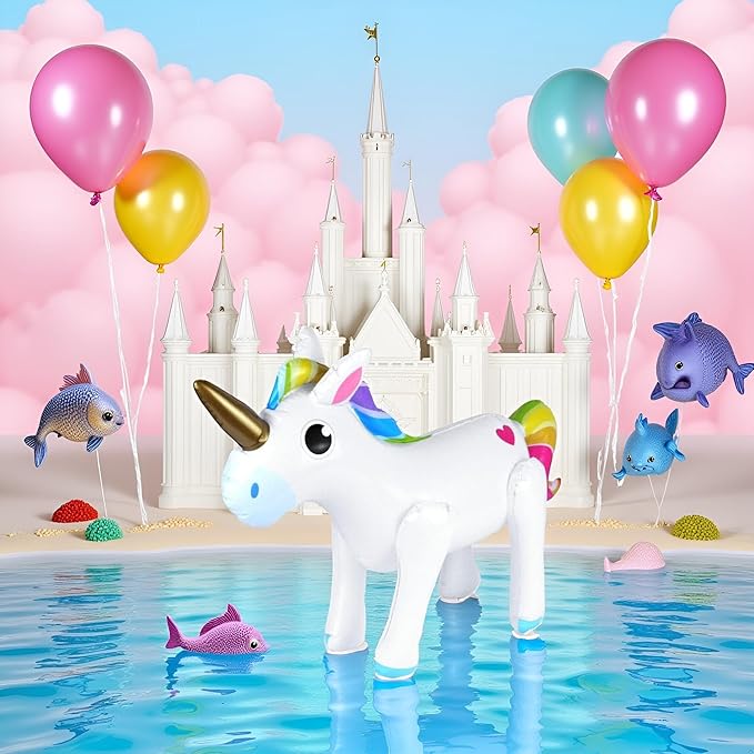 Inflatable Unicorn Toy (53 x 35cm) – Party Prop for Kids, Paddling Pools, Unicorn-Themed Birthday Celebrations, Photo Booth Fun & Indoor/Outdoor Decorations