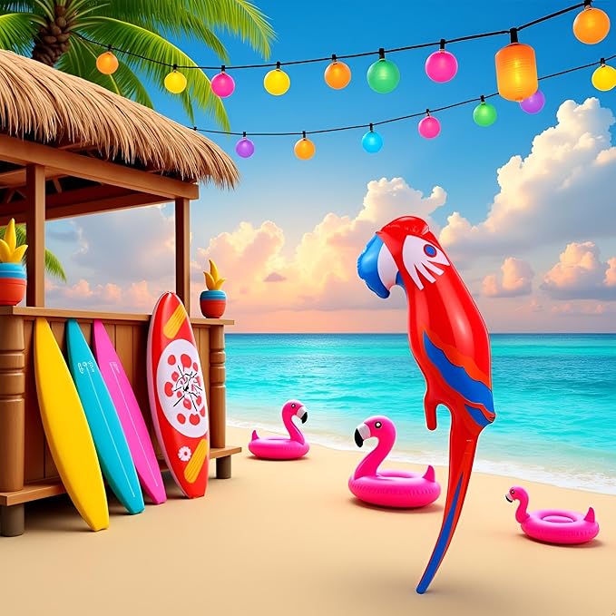 Inflatable Parrot Toy (48cm) – Blow-Up Bird Prop for Tropical Parties, Hawaiian Luau Decorations, Beach Fun, Fancy Dress Accessories, Summer Events & Kids Birthday Parties