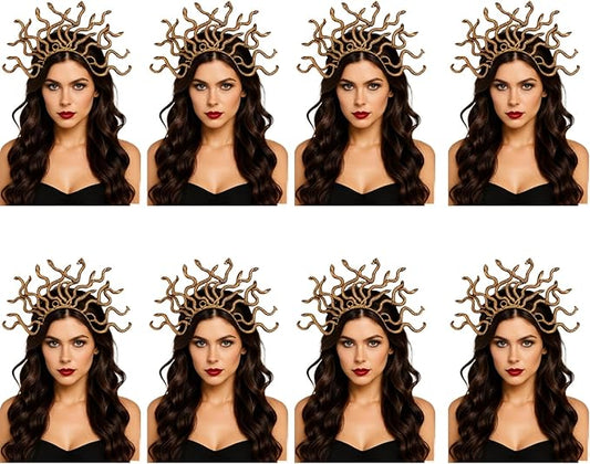 labreeze Gold Greek Gorgon Snake Headband Set of 8 – 40x28 cm – Medusa Inspired Costume Accessories – Perfect for Halloween, Cosplay, Mythology Themed Parties, and Group Costumes
