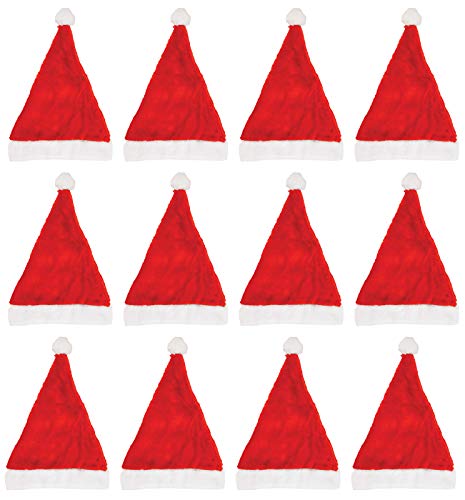 Value Pack of 12 Christmas Santa Claus Hats - Red Father Xmas Fancy Dress