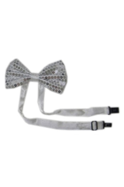 Silver New Year Party Accessory Set – Silver Suspenders, Silver Hat, Glasses & Silver Bow Tie for Adults