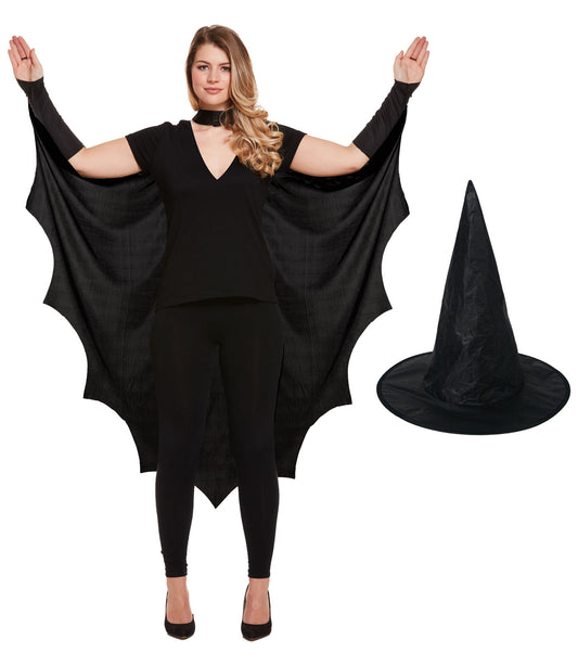 Adult Bat Cape Witch Hat Set - Dark Elegance for Halloween and Themed Events