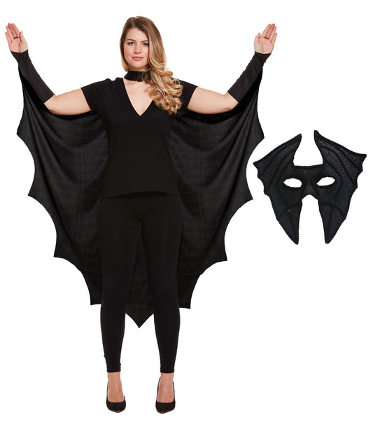 Elegant Adult Bat Cape with Bat Mask - Halloween Costume Set for a Spooktacular Look and Mysterious Charm