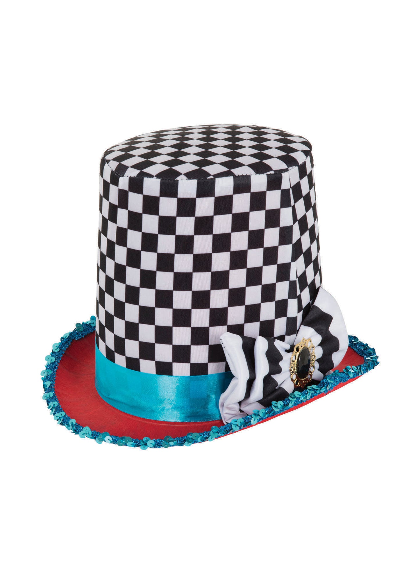 Mad Hatter Chequered Hat & Reversible Cape Set with Magic Wand (26.5cm) & White Gloves - Perfect for Cosplay