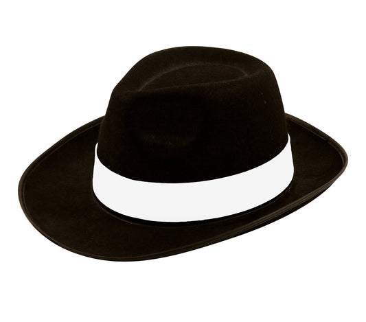 Iconic Al Capone Style: Black Gangster Hat with White Band - Vintage 1920’s Pimp Gangster Fancy Dress Accessory for Adults