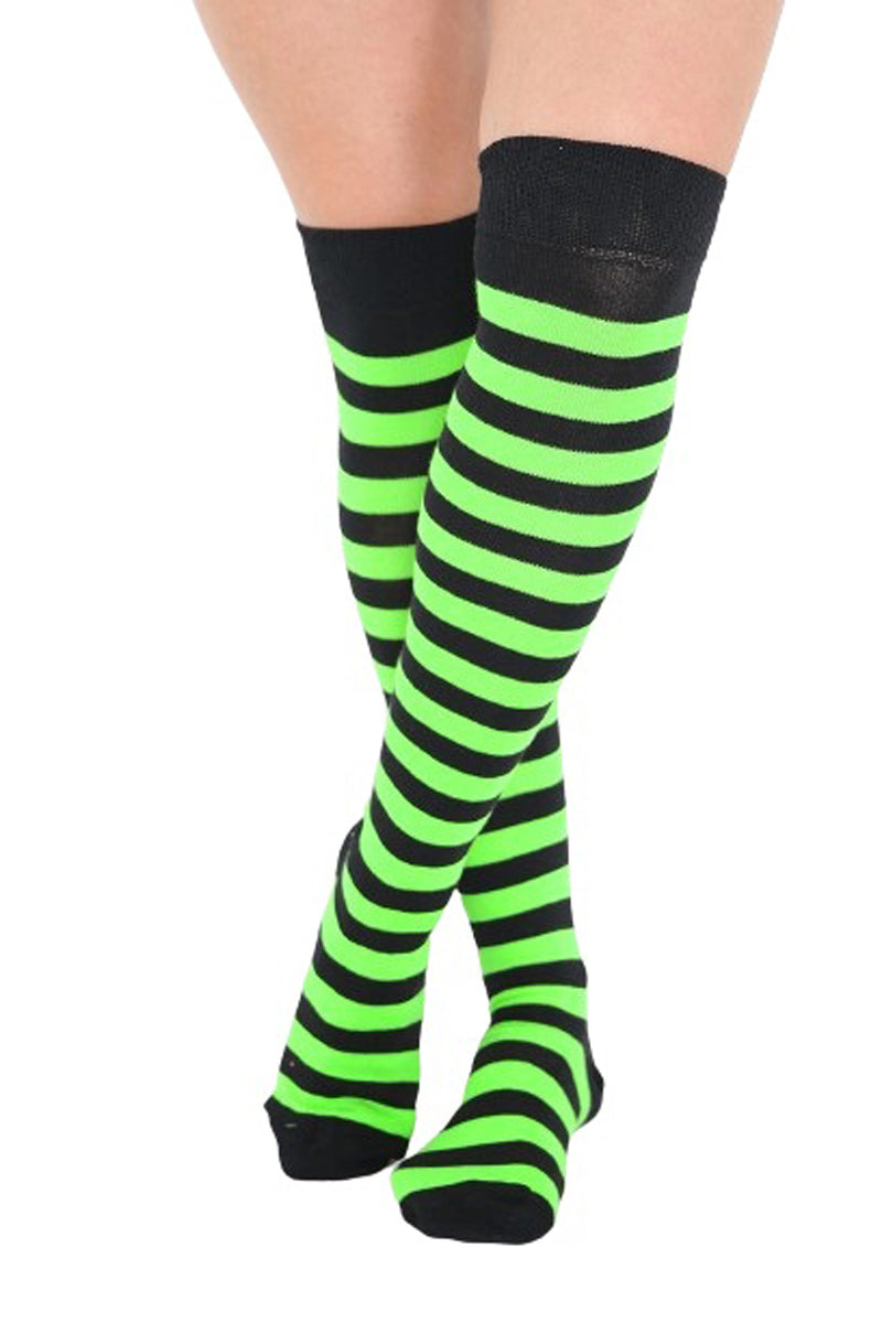 Ladies Girls over the Knee Stripy Socks Women Striped Long Thigh High Cotton Socks UK Size 4-6 - Labreeze Ltd