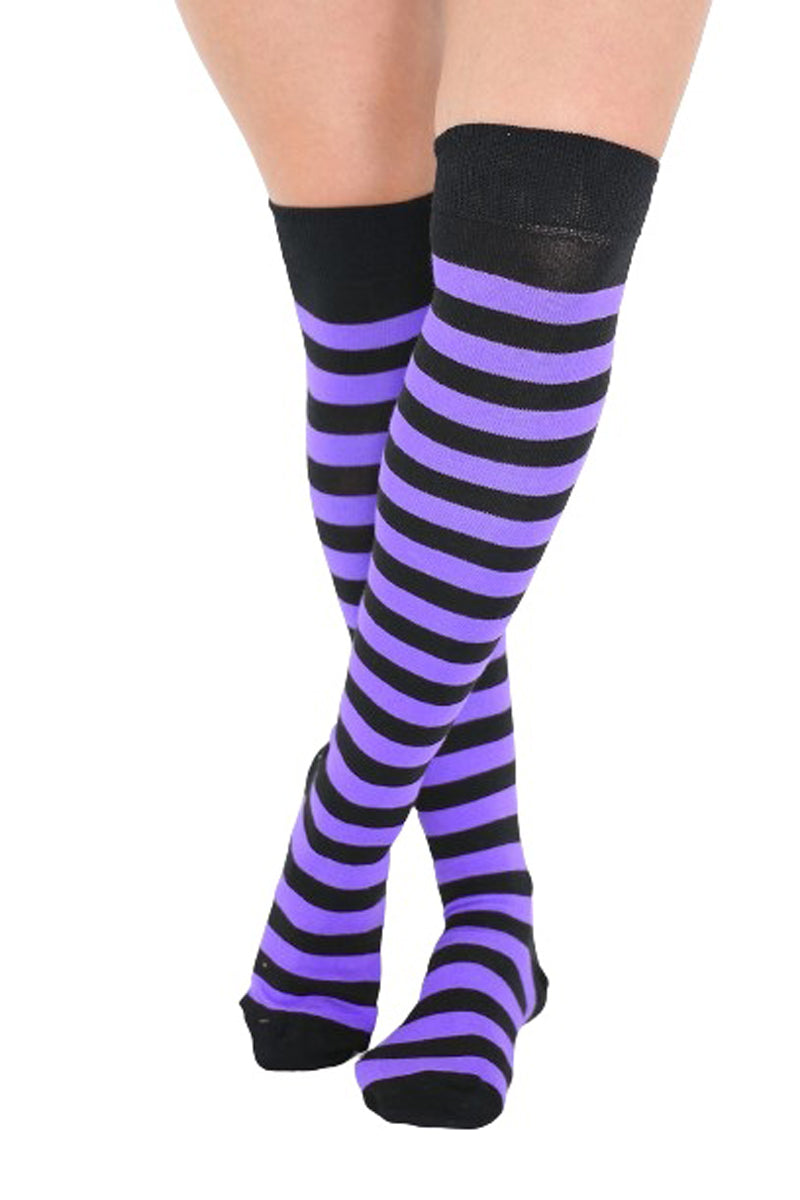 Ladies Girls over the Knee Stripy Socks Women Striped Long Thigh High Cotton Socks UK Size 4-6 - Labreeze Ltd