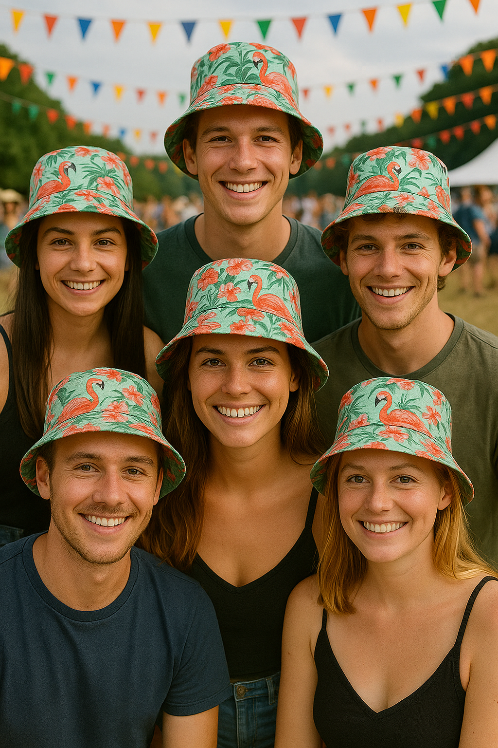 Set of 6 Flamingo Bucket Hats for Group – Tropical Palm Leaf Summer Hats – Group Fancy Dress Accessory for Beach, Pool Parties, Holidays & Festivals by labreeze - Labreeze Ltd
