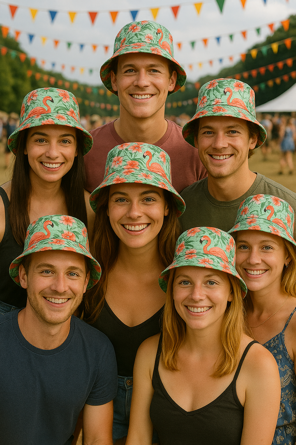 Set of 8 Flamingo Bucket Hats for Group – Tropical Palm Leaf Summer Hats – Group Fancy Dress Accessories for Beach Holidays, Pool Parties, Festivals & Hen Do by labreeze