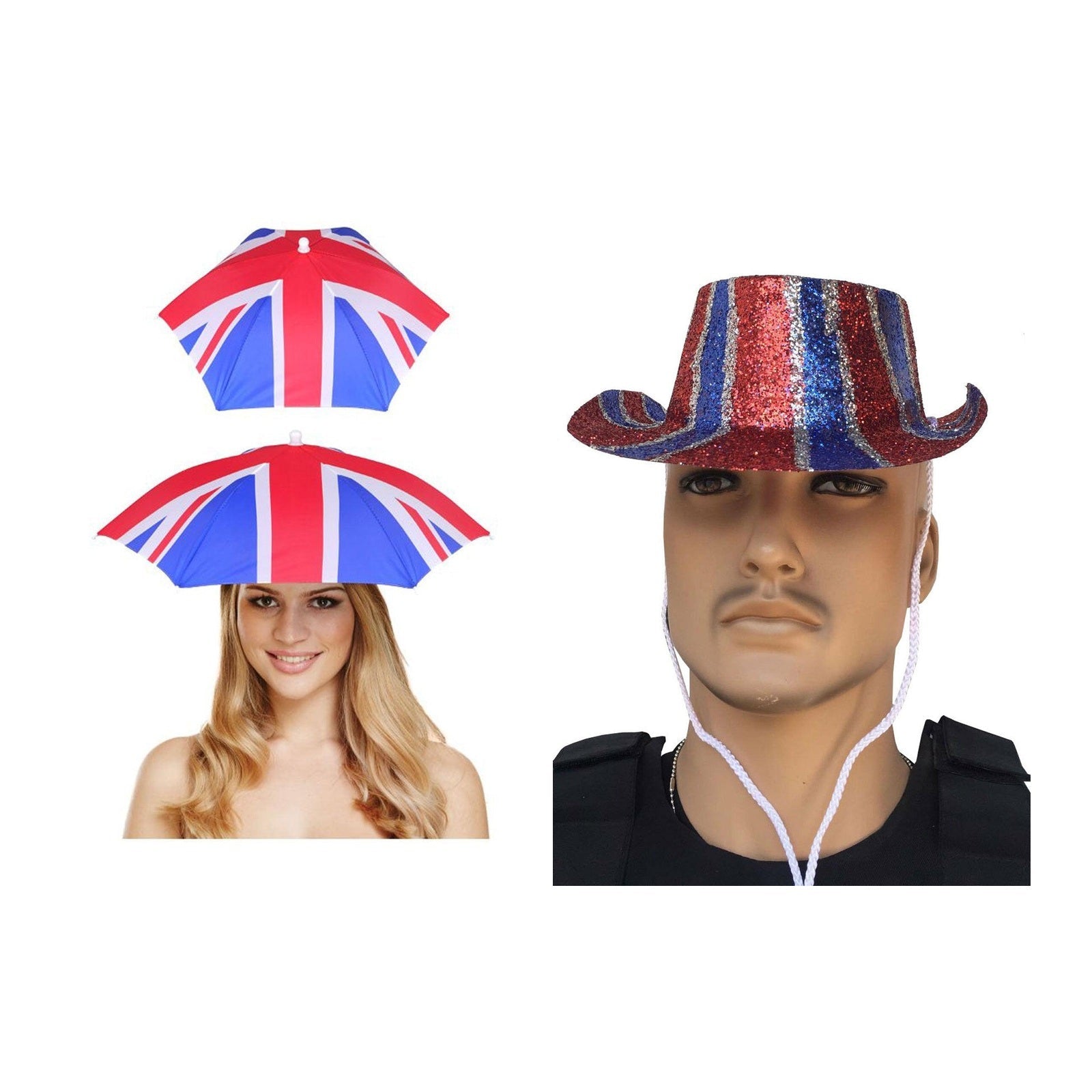 England Party Set – England Glitter Hat, Union Jack Umbrella Hat complete set on white background