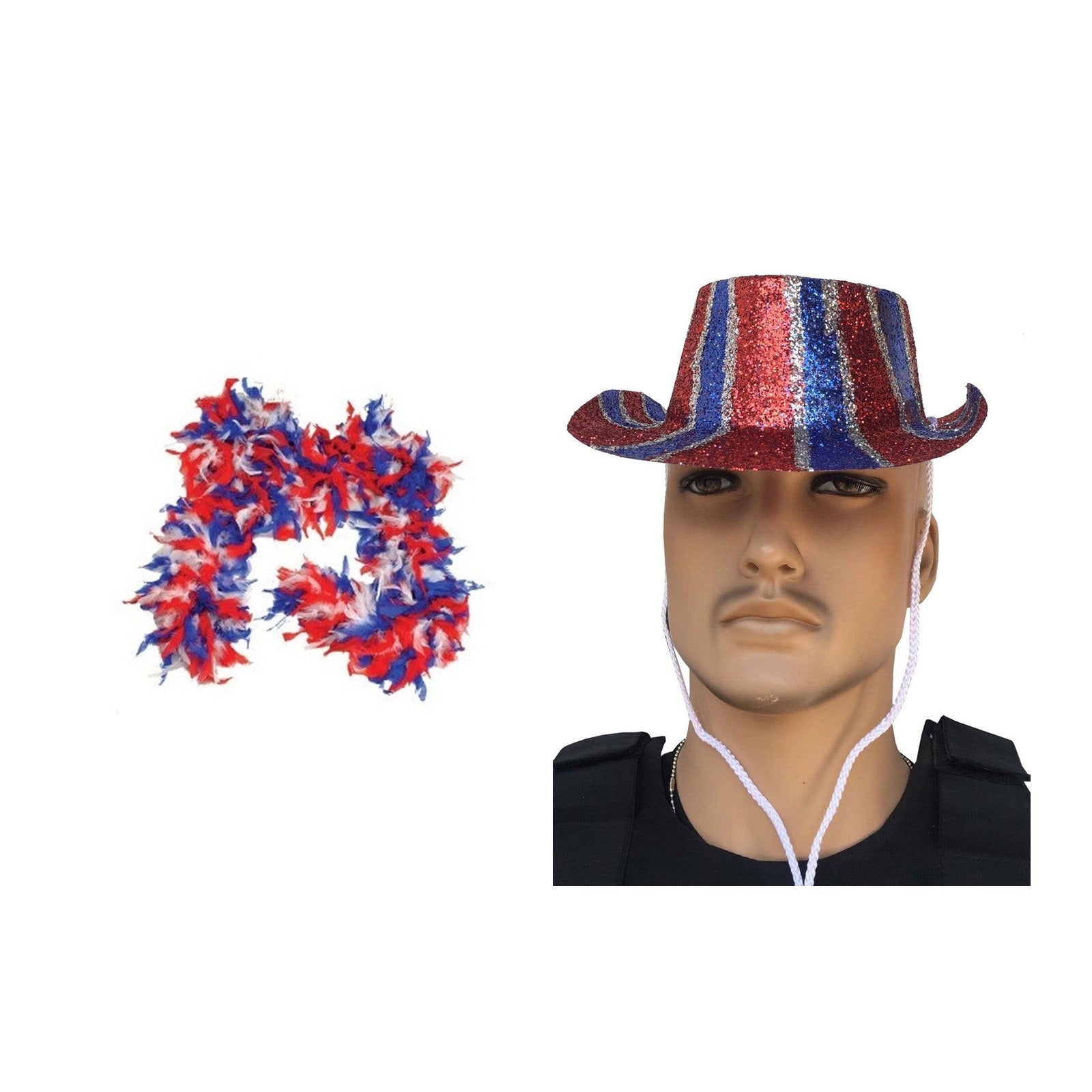 England Party Set – England Glitter Hat, Union Jack Feather Boa complete set on white background