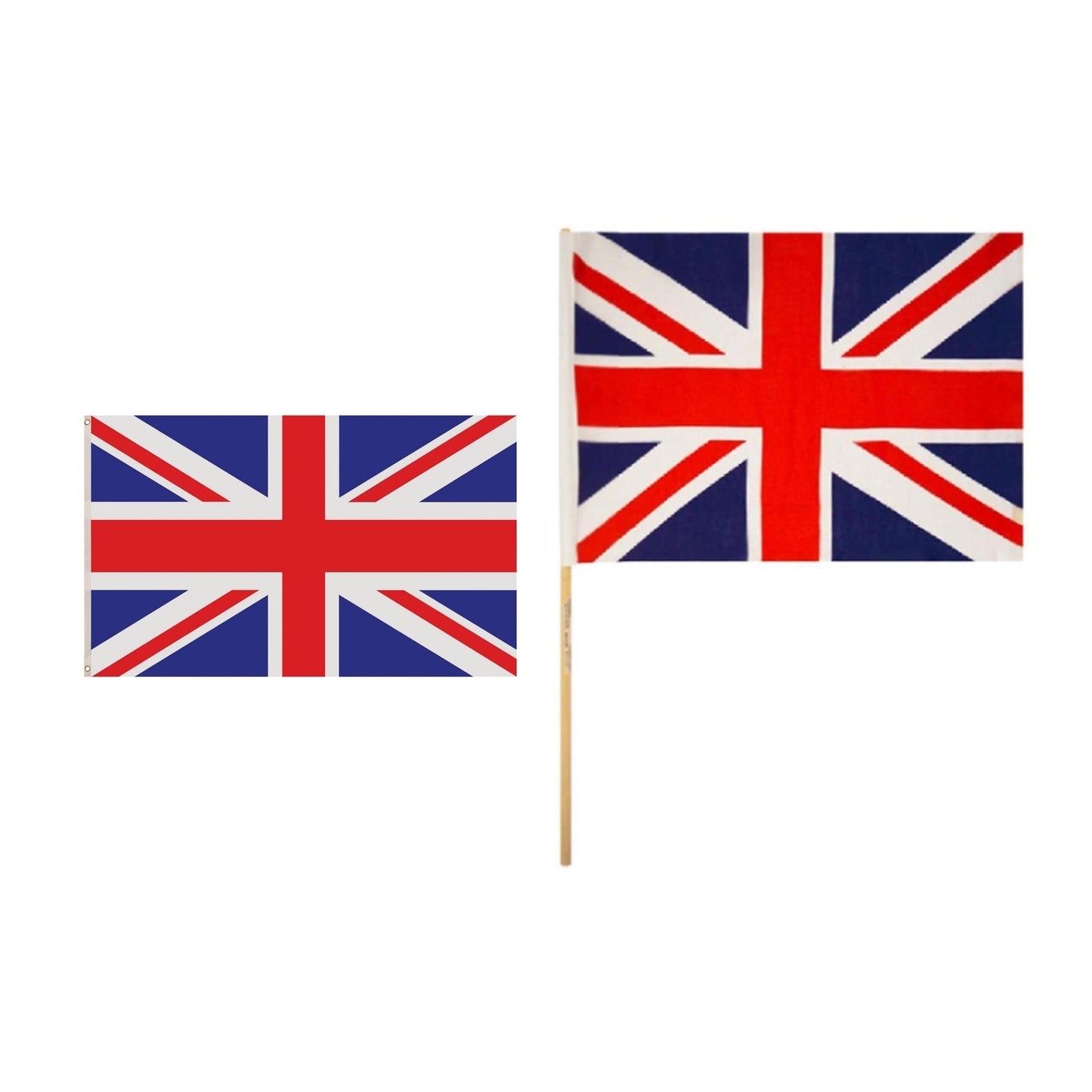 England Party Set – Union Jack 5ft x 3ft Flag, Union Jack Hand Flag complete set on white background